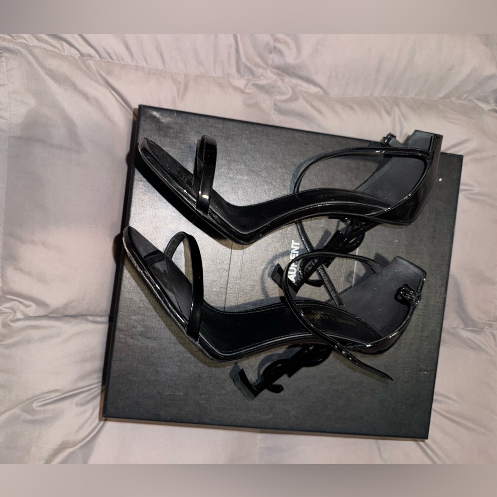 Saint Laurent Black YSL Logo-Heel Sandals - Picture 5 of 11